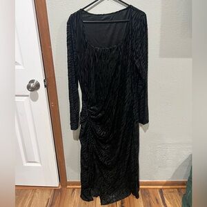 Cider Textured Black Long Sleeve Dress All Black Velvet Zebra Print Side Slit